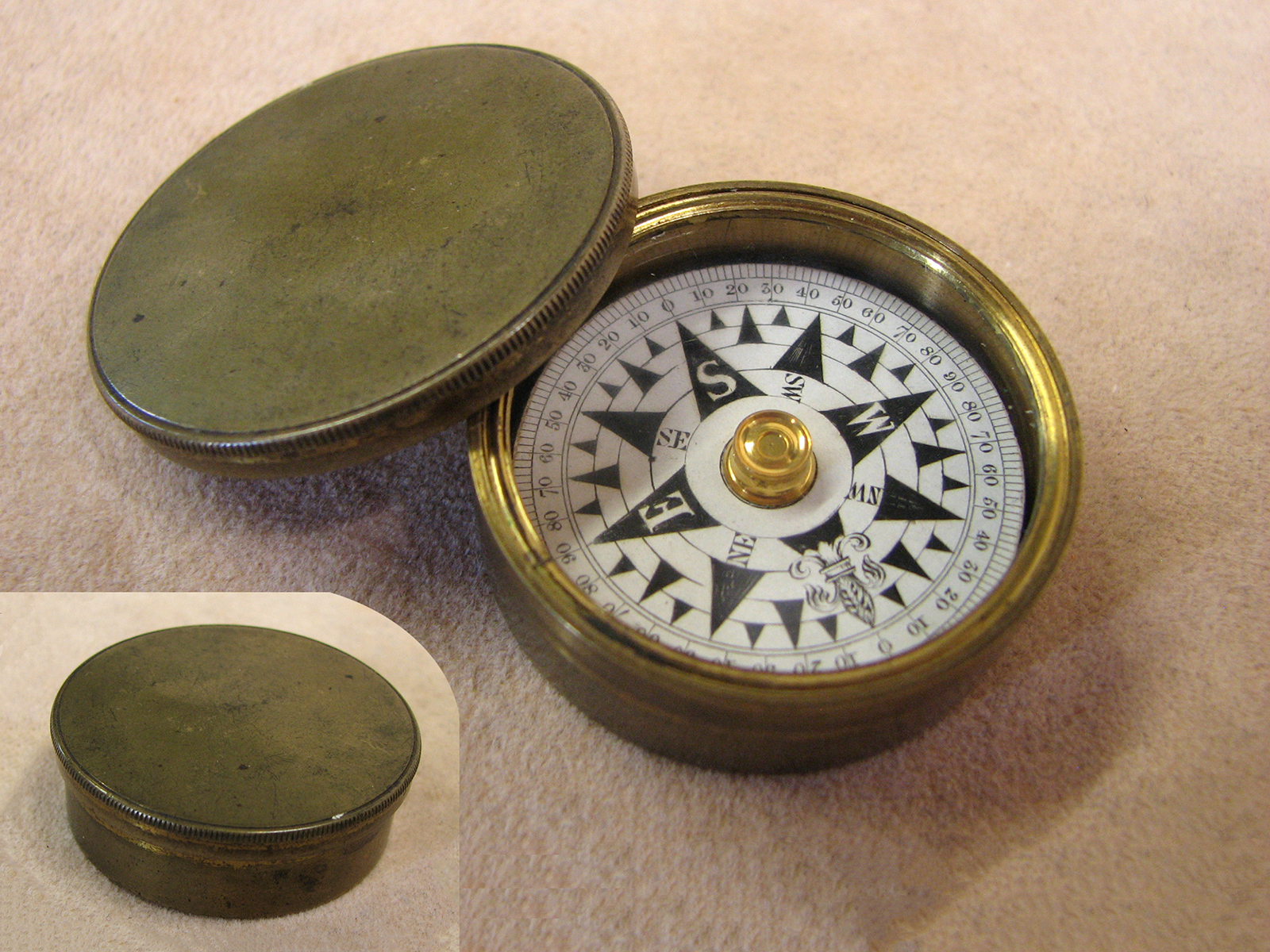Small Victorian brass cased pocket compass circa 1870